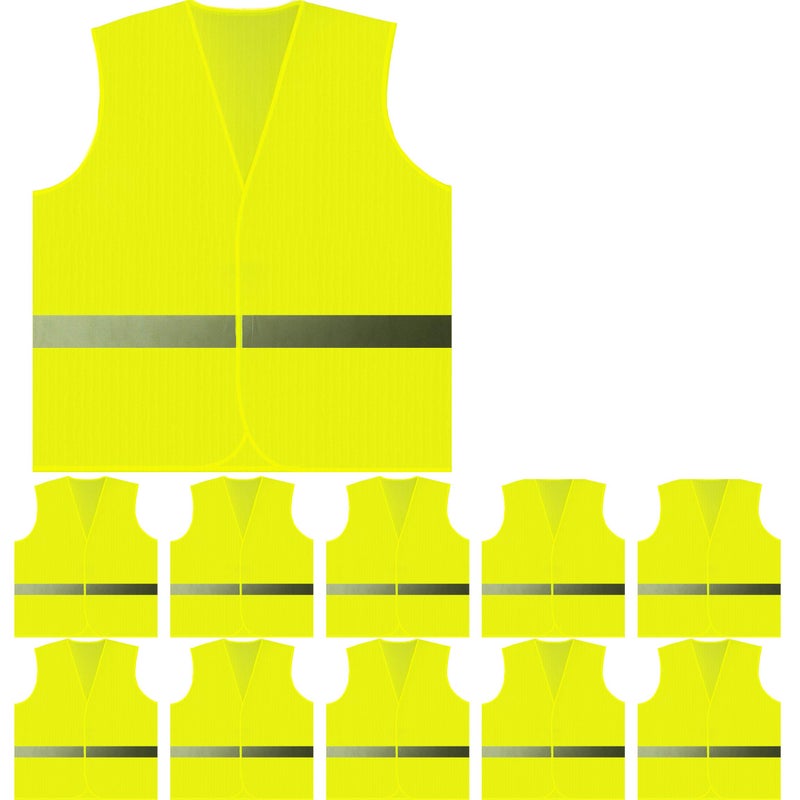 PeerBasics, 10 Pack Child 360 Degree Safety Vest Yellow, Reflective High Visibility Silver Strip, Boys & Girls, Work, Cycling, Runner, Crossing Guard, Road, for Kids - Image 1